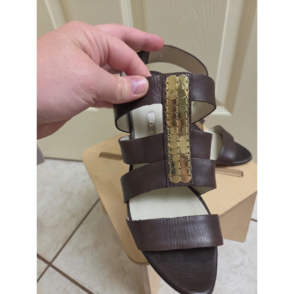 Ted Baker London Brown Leather Stiletto Sandals‎ Gold Hardware TBWS09945 Size 7